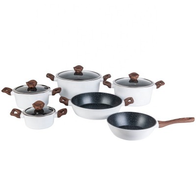 10pcs forged non-stick marble  coating cookware soup pot set