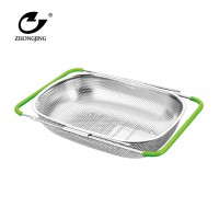 Flexible silicone handle kitchen draining colander basket punching holes stainless steel washing basket